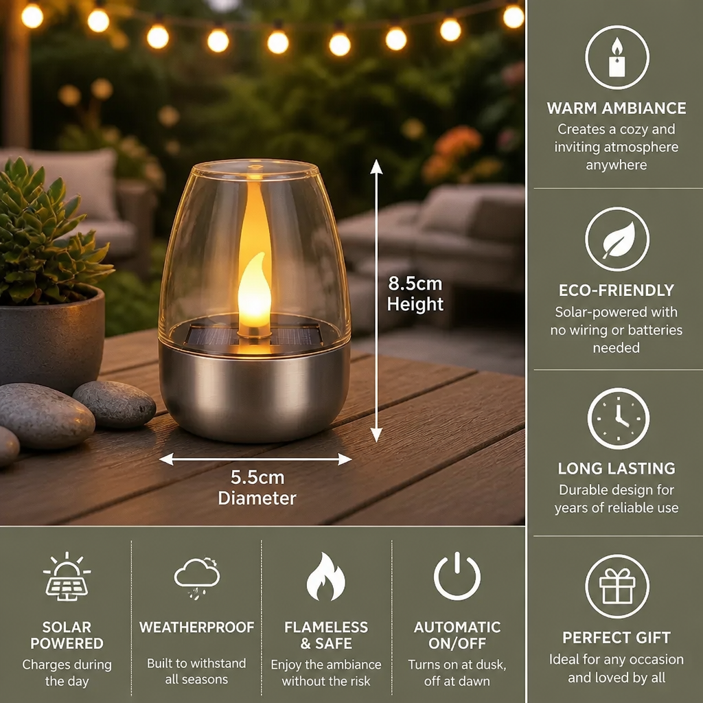 LED Solar Candle Light – Flameless & Weatherproof for Outdoor Use