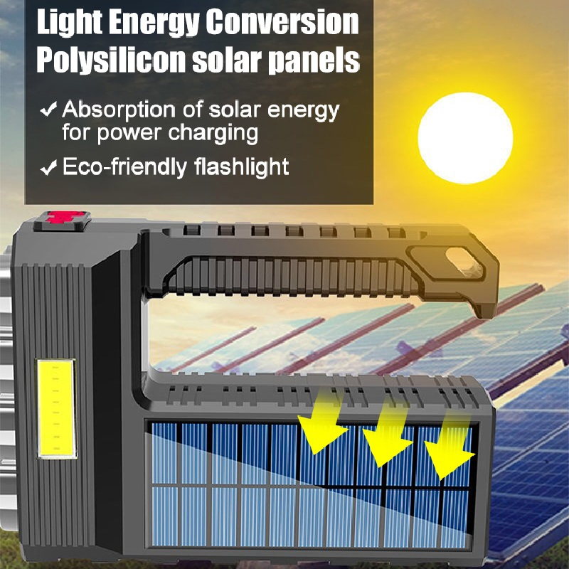 Solar Led Torch - Waterproof Powerful Hand Torch With Lithium Battery