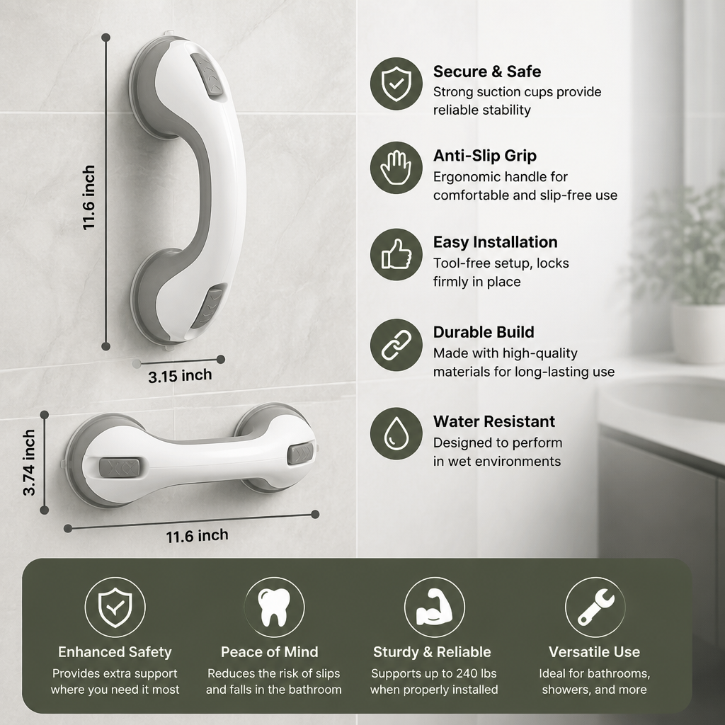 Heavy-Duty Suction Cup Safety Grab Bar β Anti-Slip Bathroom Support Handle