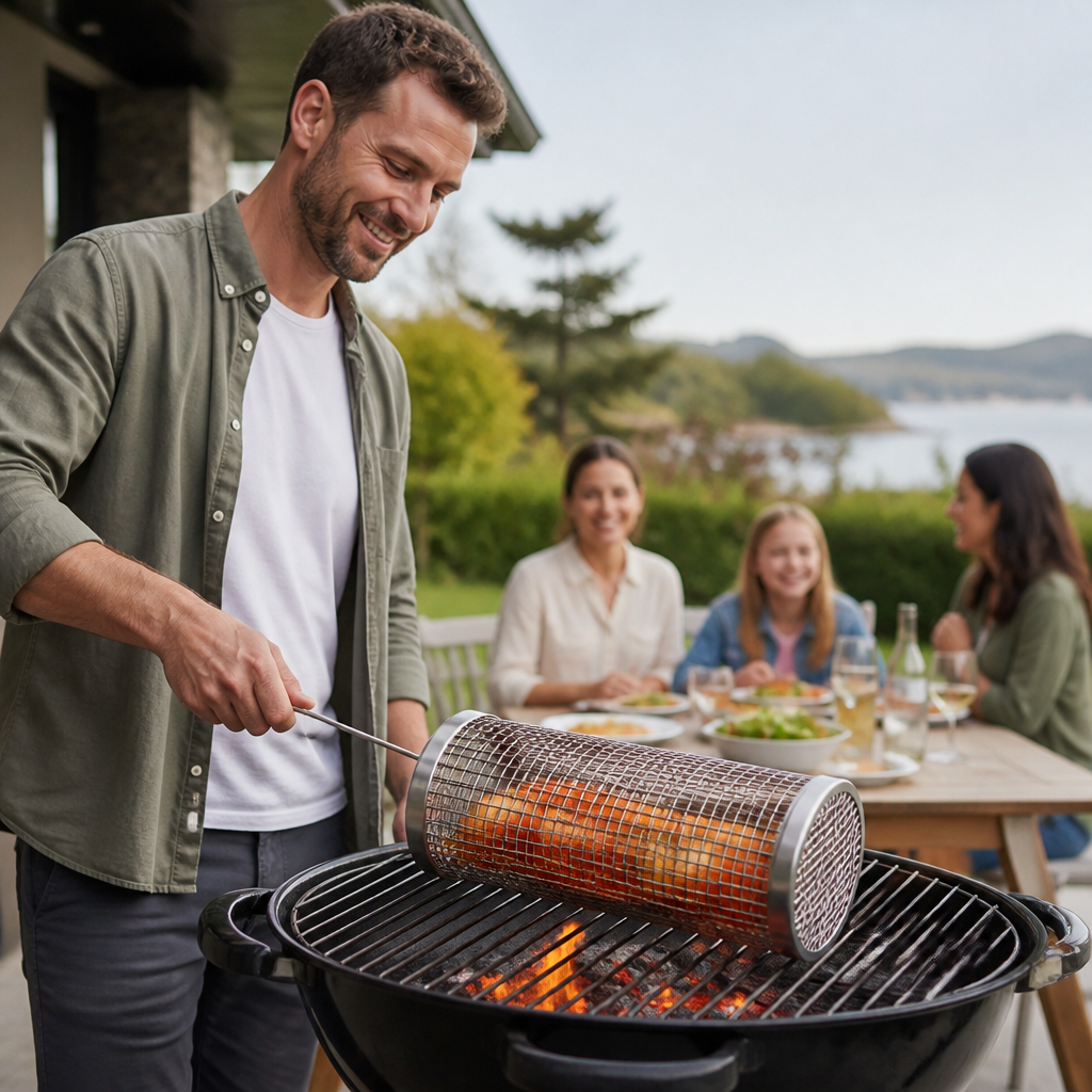 Practical Stainless Steel Grill Basket – Rotating BBQ Grill Basket for Outdoor Grilling
