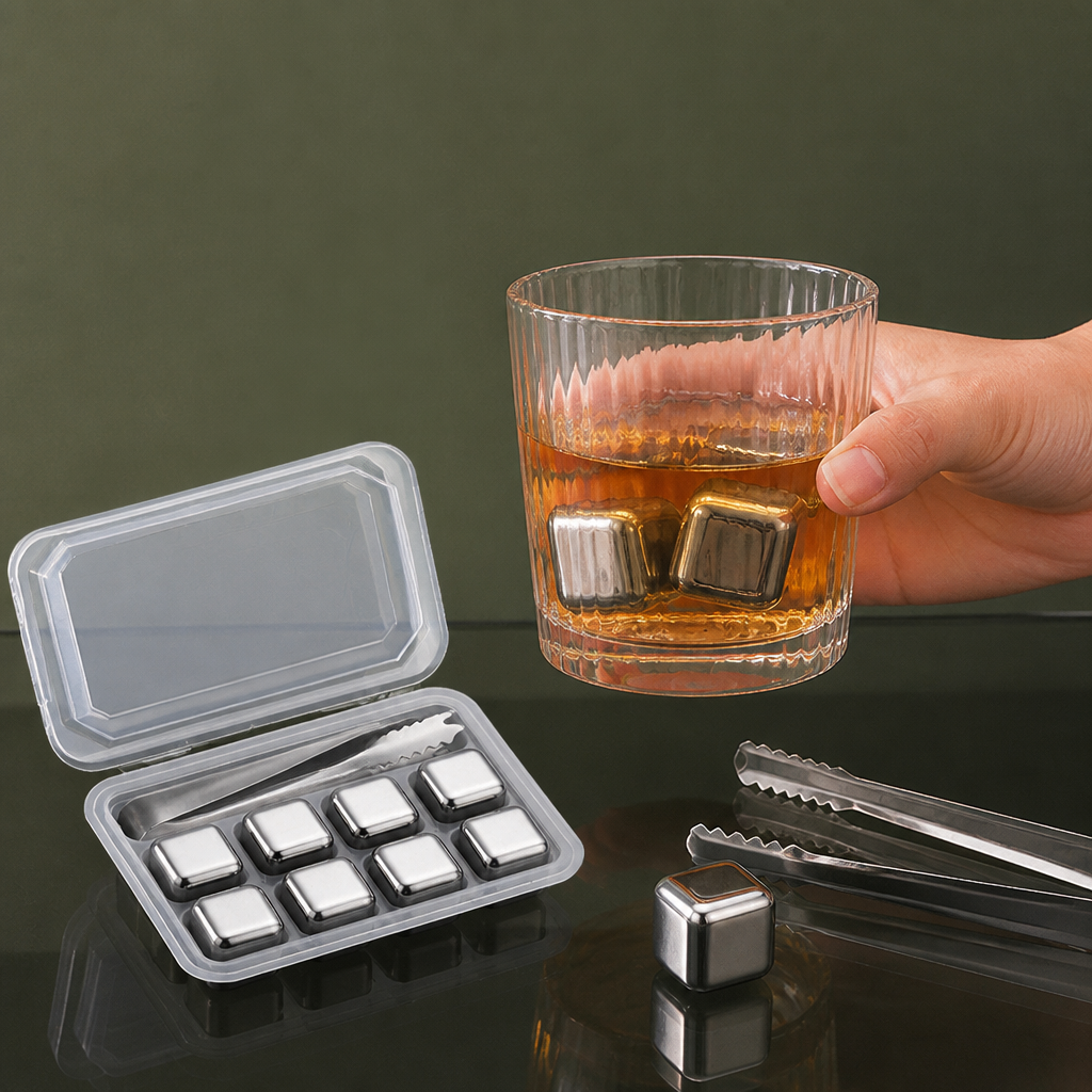 Practical Stainless Steel Ice Cubes – Reusable Cooling Set for Cold Drinks