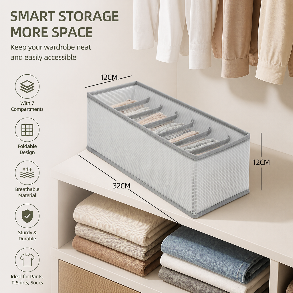 Foldable Clothing Organizer Box with Compartments
