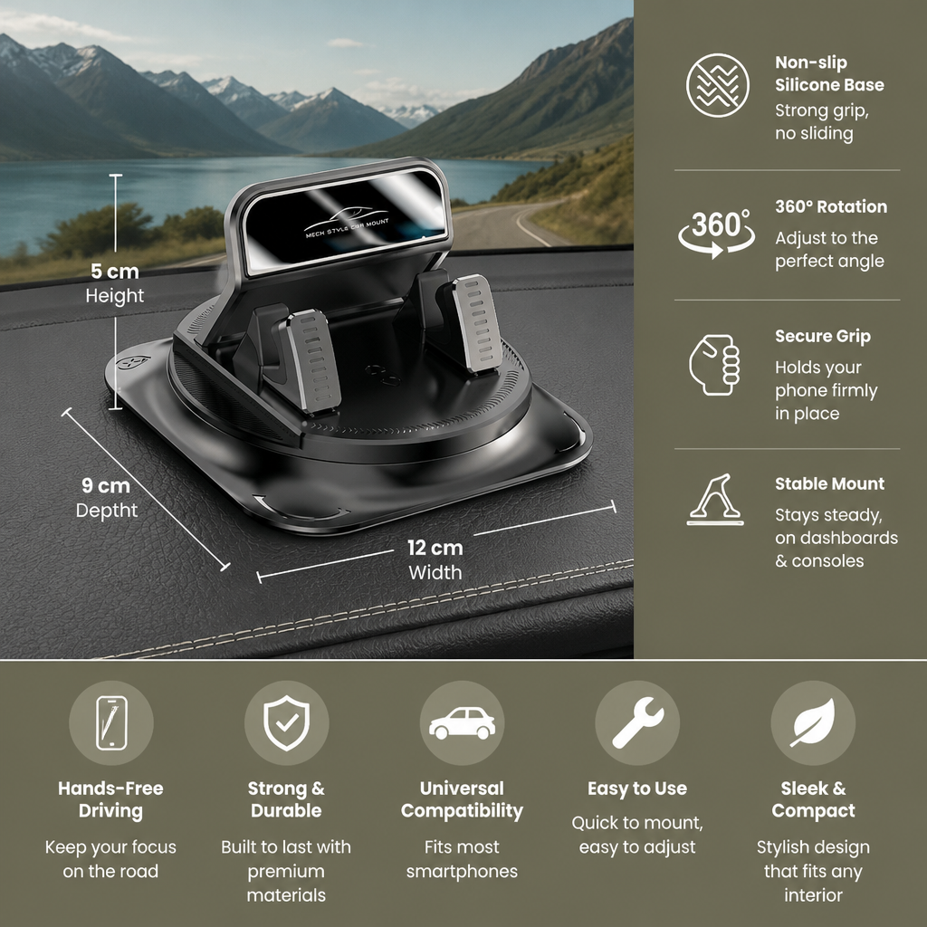 Car Phone Holder – Non-Slip Smartphone Mount for Dashboard & Center Console