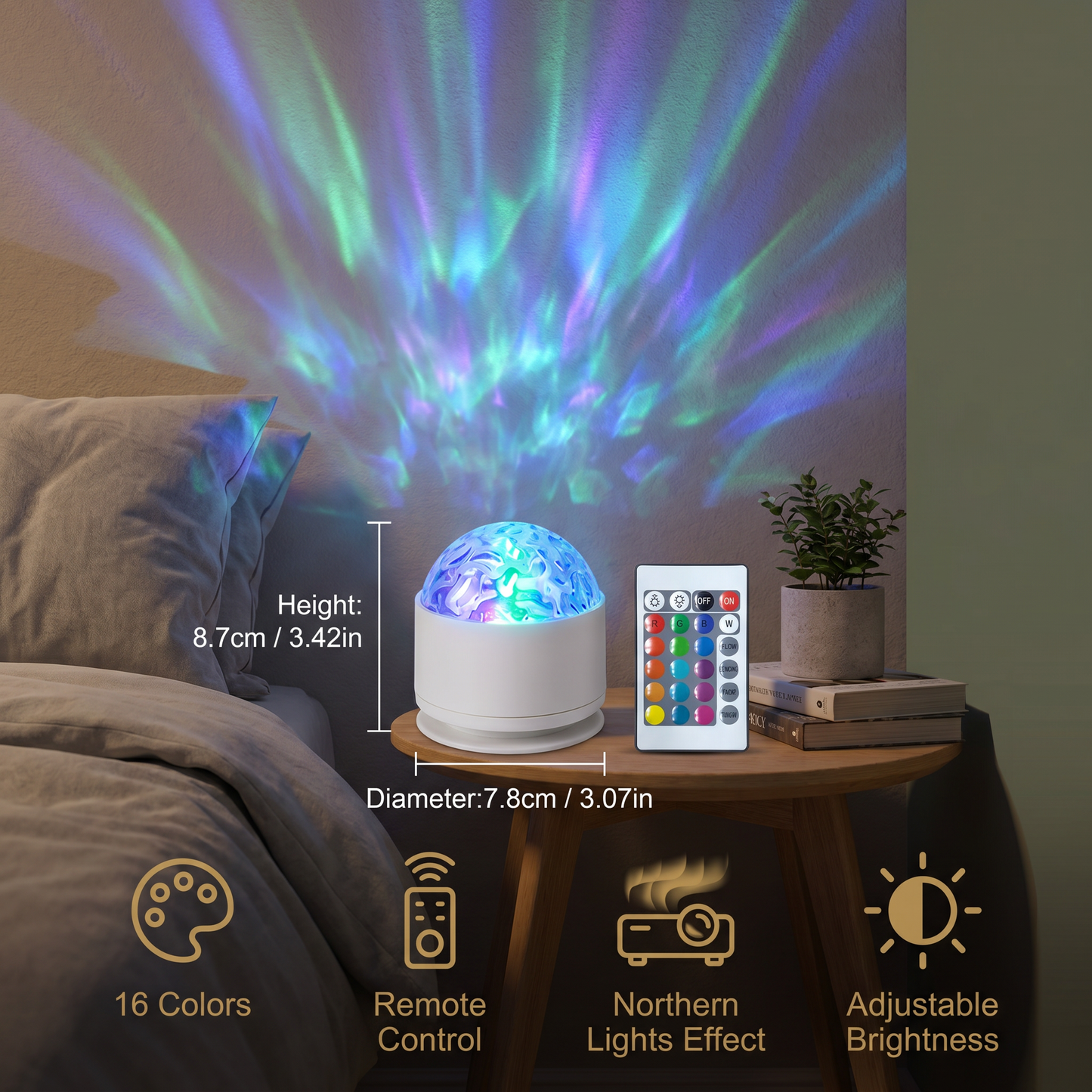 LED Northern Lights Projector Lamp – 16 Colors & Remote Control
