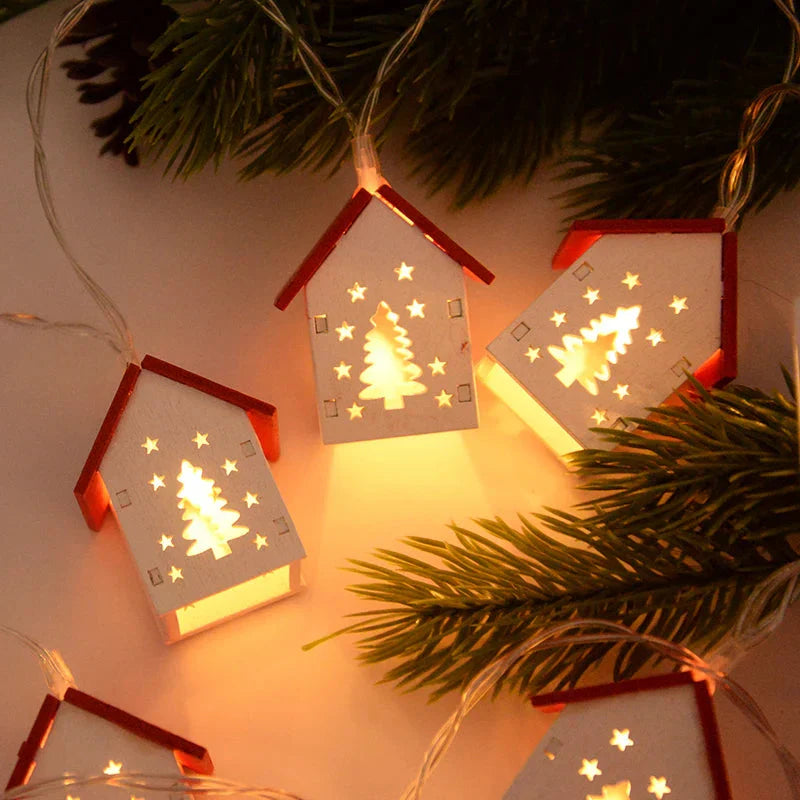 Wooden Christmas Houses with Led Lighting for Festive Decorations