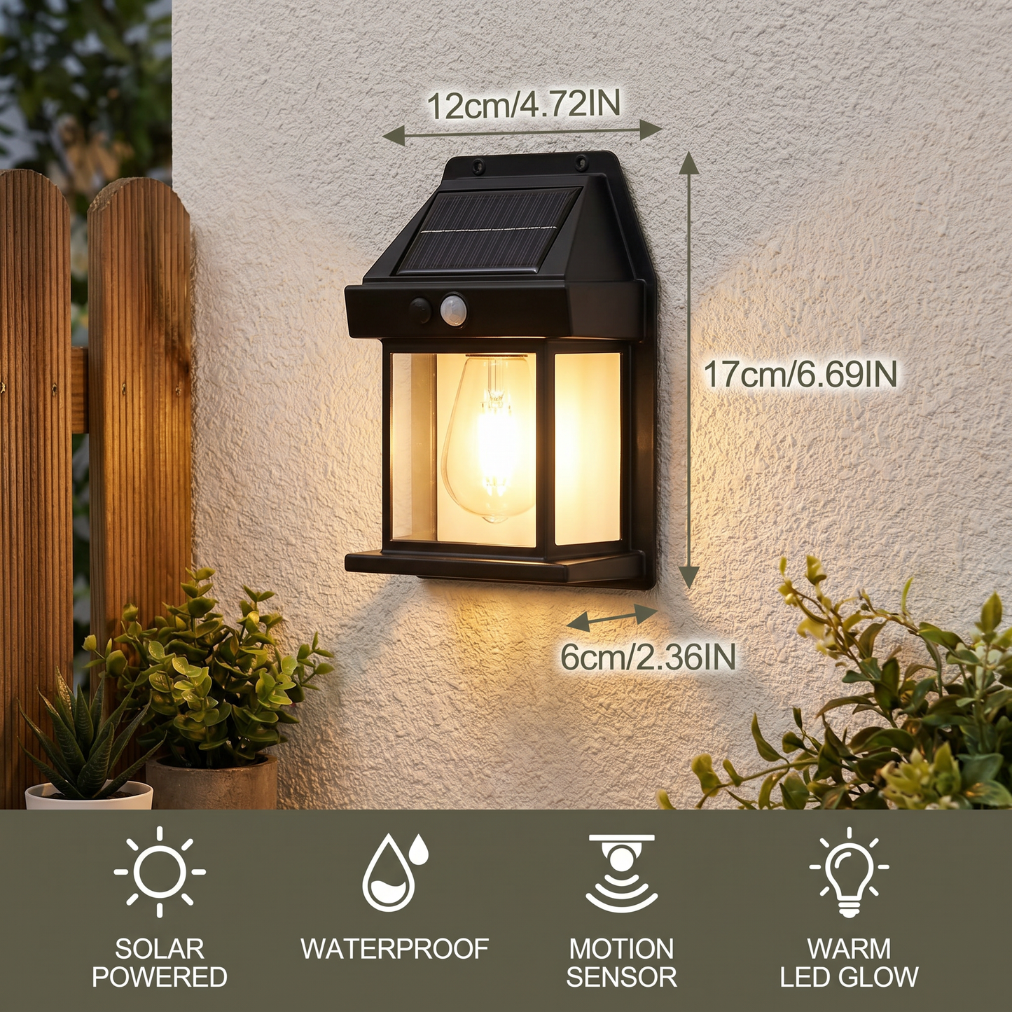 Solar LED Wall Light – Waterproof Outdoor Lamp with Light Sensor for Garden, Yard and Fence (2 pieces)