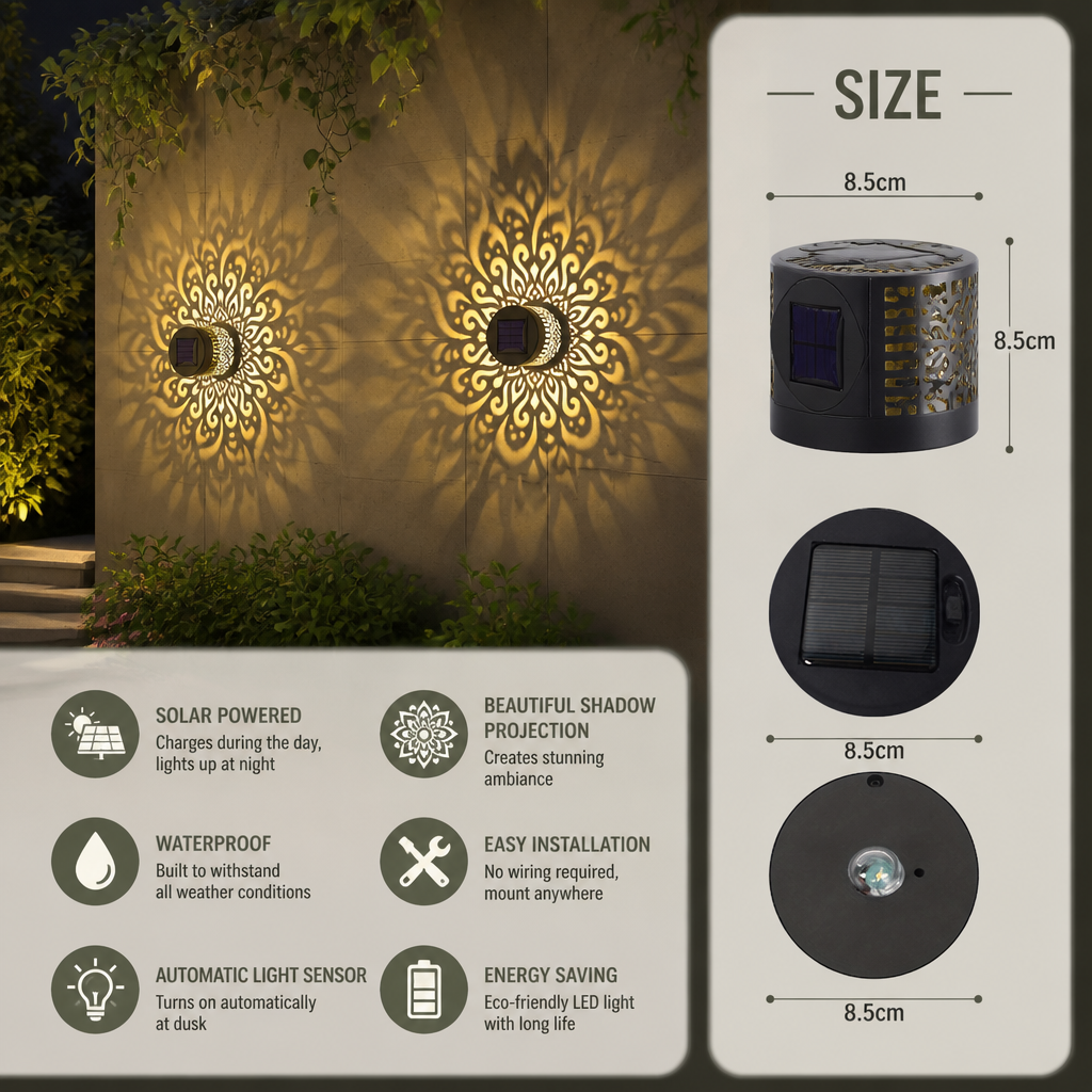 Colorful Solar Mandala Garden Light – Waterproof Outdoor LED Wall Projection Lantern