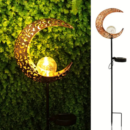 Metal Solar Garden Light - Waterproof Led Design in Moon , Flame , Sun or Star Shape