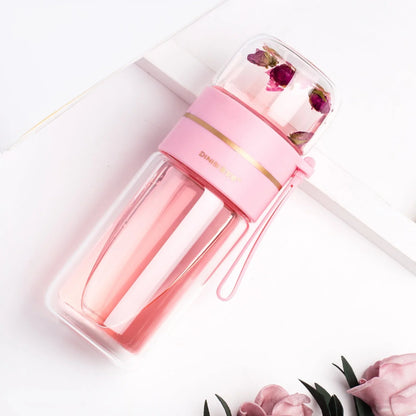 Double - Walled Glass Bottle with Tea Strainer and Infuser