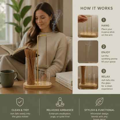 2-in-1 Incense Holder Set for Meditation and Relaxation with Glass Ash Catcher