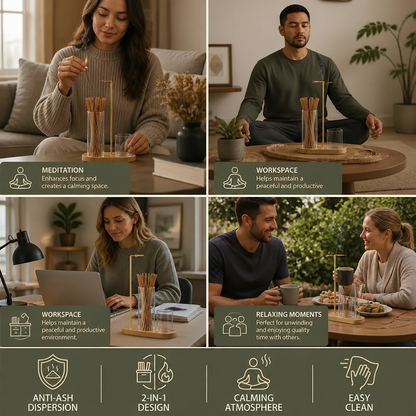 2-in-1 Incense Holder Set for Meditation and Relaxation with Glass Ash Catcher