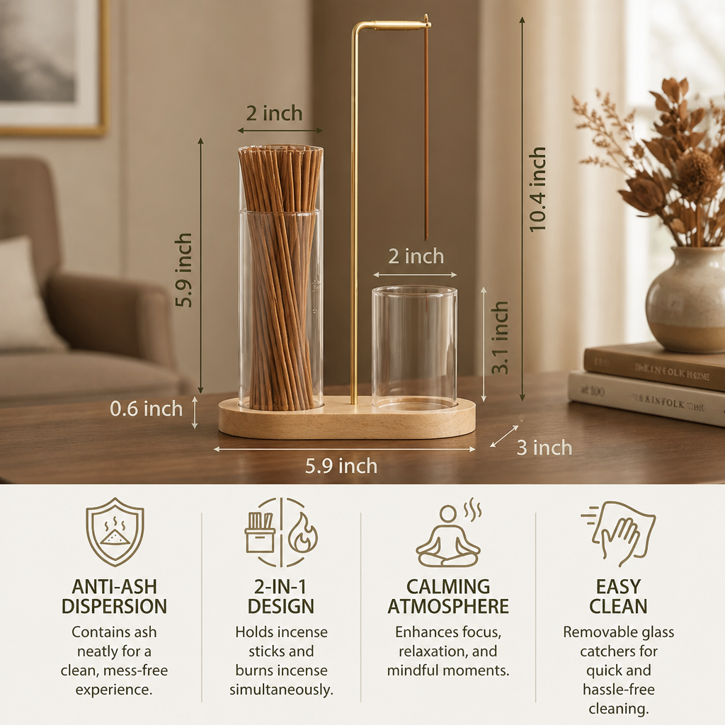 2-in-1 Incense Holder Set for Meditation and Relaxation with Glass Ash Catcher