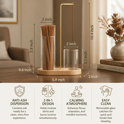 2-in-1 Incense Holder Set for Meditation and Relaxation with Glass Ash Catcher