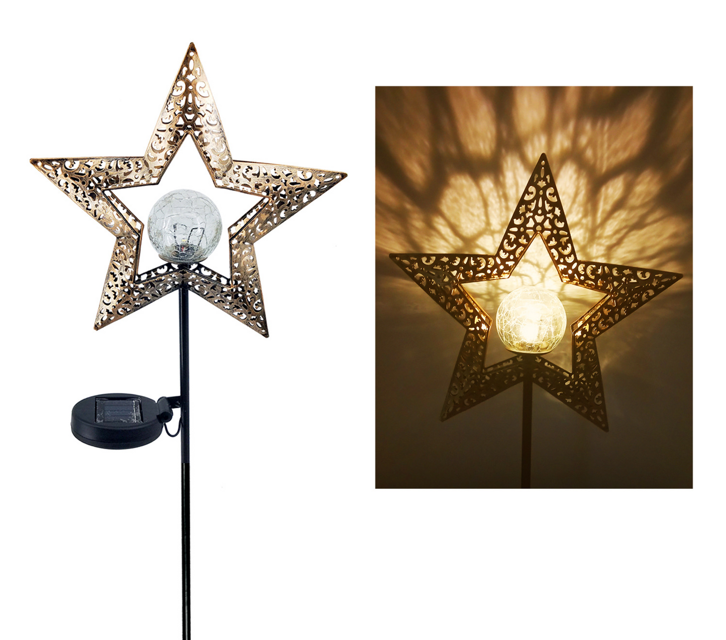 Metal Solar Garden Light - Waterproof Led Design in Moon , Flame , Sun or Star Shape