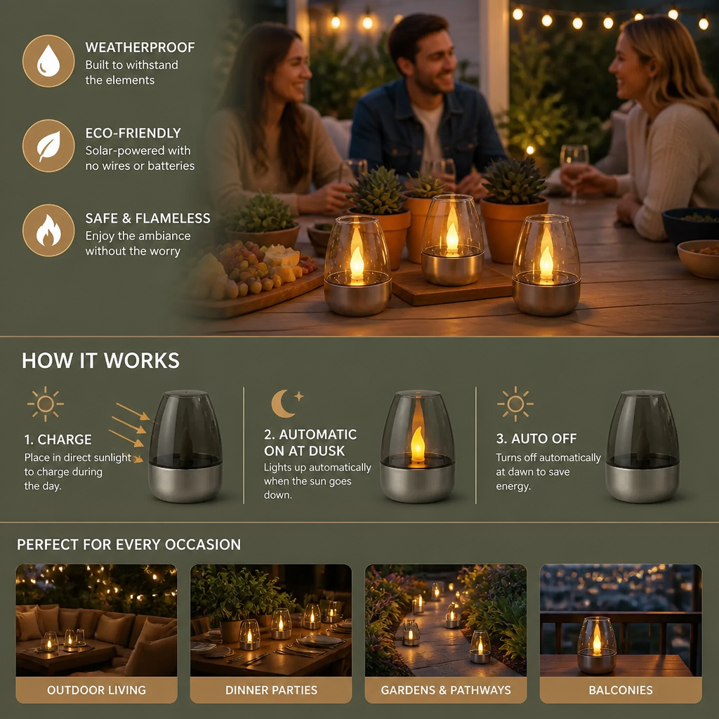 LED Solar Candle Light – Flameless & Weatherproof for Outdoor Use