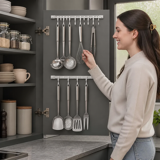 Self-Adhesive Hook Rail for Kitchen and Bathroom – Strong hold and no drilling required (2 pieces)