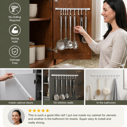 Self-Adhesive Hook Rail for Kitchen and Bathroom – Strong hold and no drilling required (2 pieces)