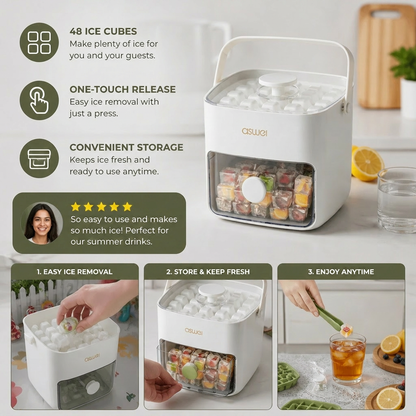 2-in-1 Ice Cube Maker with Storage Box – 48 Ice Cubes, Dual Design
