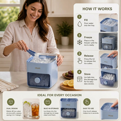 2-in-1 Ice Cube Maker with Storage Box – 48 Ice Cubes, Dual Design