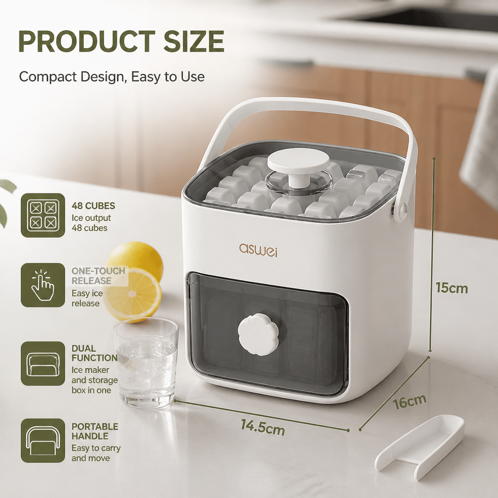 2-in-1 Ice Cube Maker with Storage Box – 48 Ice Cubes, Dual Design