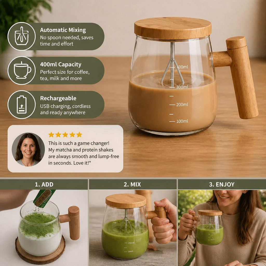 Fully Automatic Electric Mixing Cup – Practical Cup for Effortless and Even Stirring of Drinks & Mixtures