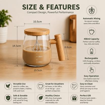 Fully Automatic Electric Mixing Cup – Practical Cup for Effortless and Even Stirring of Drinks & Mixtures