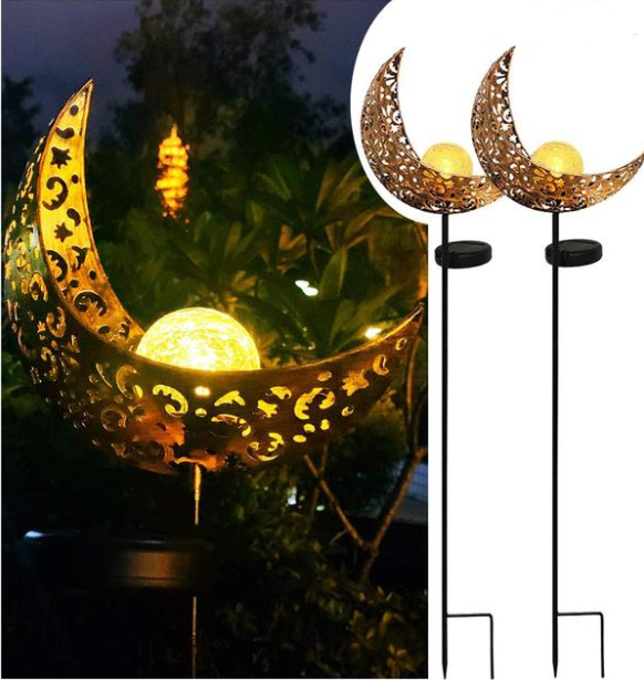 Metal Solar Garden Light - Waterproof Led Design in Moon , Flame , Sun or Star Shape