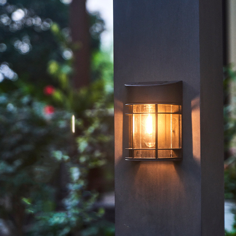 Outdoor Wall Light With Glass And Grille - Led Garden Lighting  Weatherproof For Patio Balcony