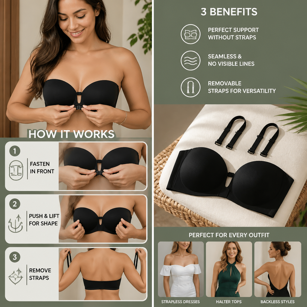 Push-Up Bra with Front Closure – Seamless, Supportive & with Removable Straps