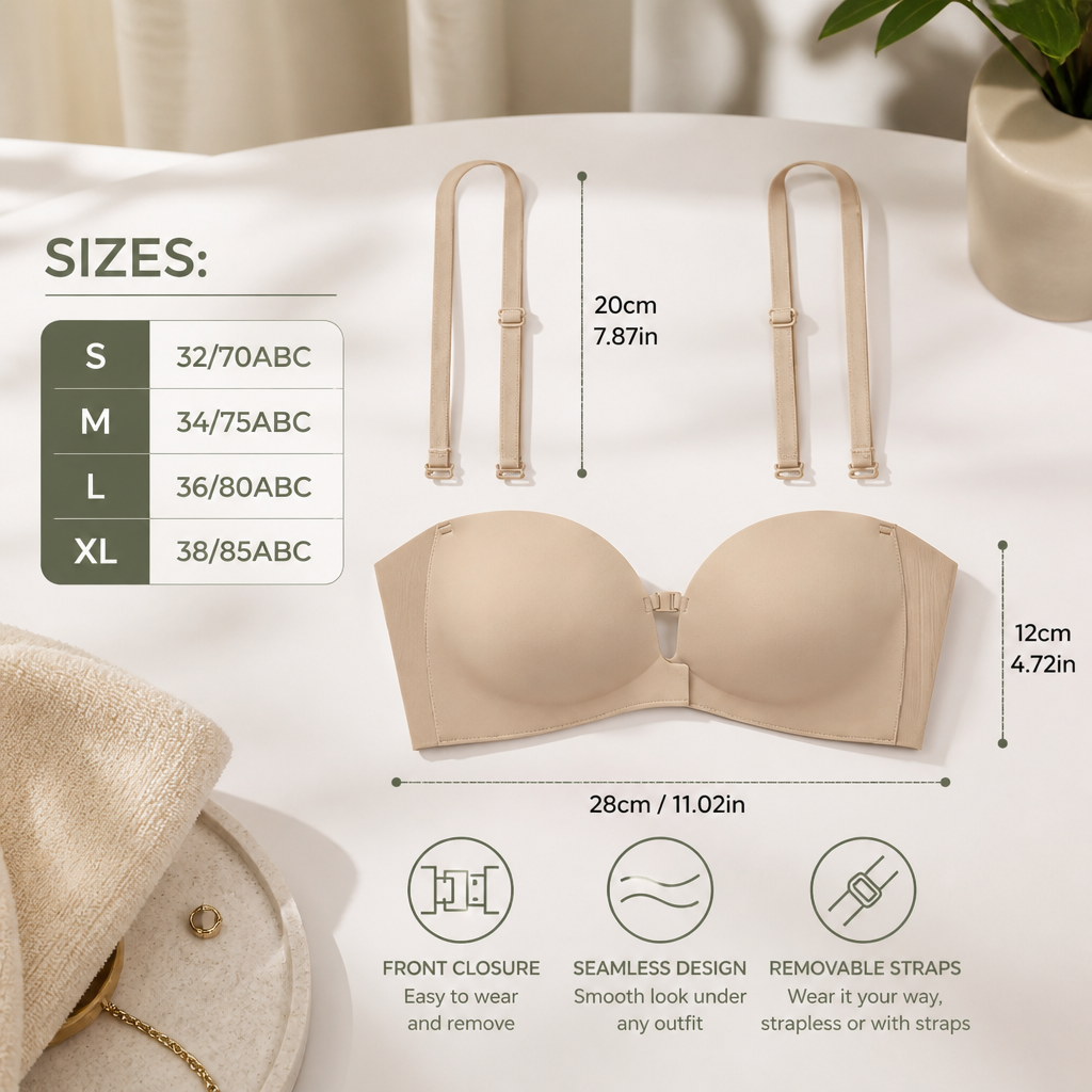 Push-Up Bra with Front Closure – Seamless, Supportive & with Removable Straps