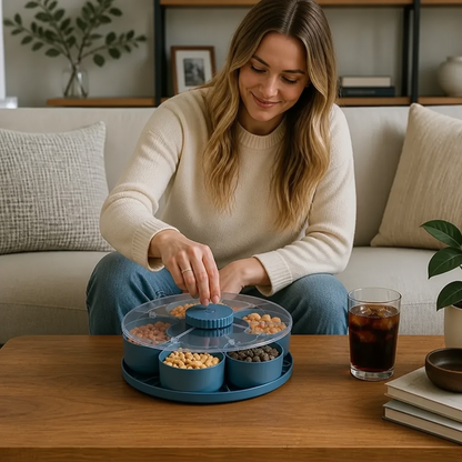 Rotating Snack Tray with Compartments – Spinning Serving Plate for Snacks & Candy