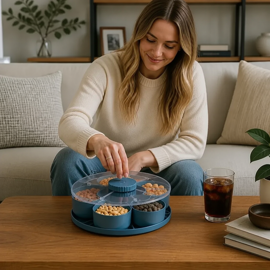 Rotating Snack Tray with Compartments – Spinning Serving Plate for Snacks & Candy