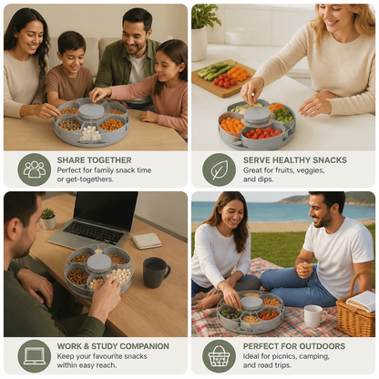 Rotating Snack Tray with Compartments – Spinning Serving Plate for Snacks & Candy