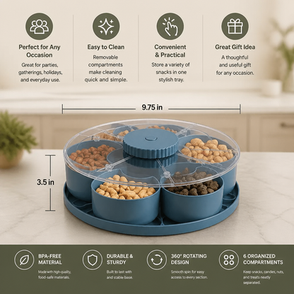 Rotating Snack Tray with Compartments – Spinning Serving Plate for Snacks & Candy