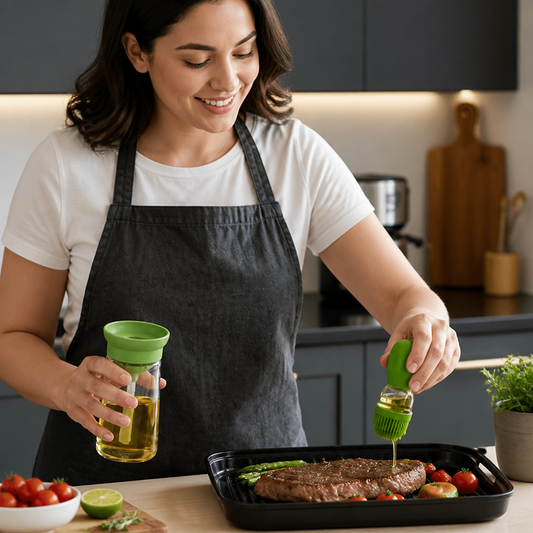 Oil Dispenser with Silicone Brush – Precision Bottle for Cooking, Grilling & Baking