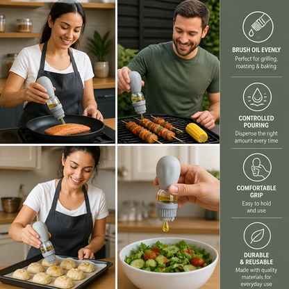 Oil Dispenser with Silicone Brush – Precision Bottle for Cooking, Grilling & Baking
