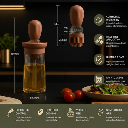 Oil Dispenser with Silicone Brush – Precision Bottle for Cooking, Grilling & Baking