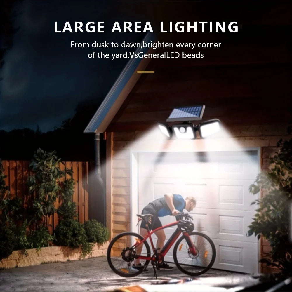 Solar Led Floodlight With Motion Detector - 3 - Spot Outdoor Lighting For Garden  Yard And Garage