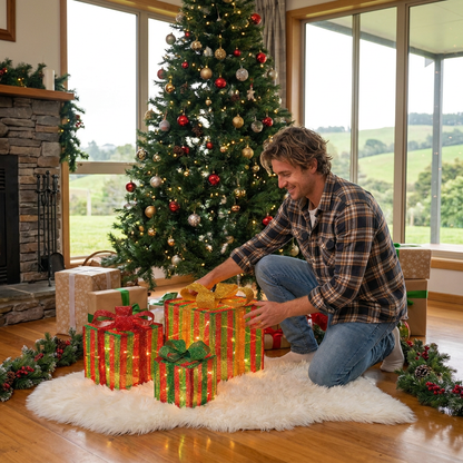 LED Light-Up Christmas Gift Box Decoration Set of 3