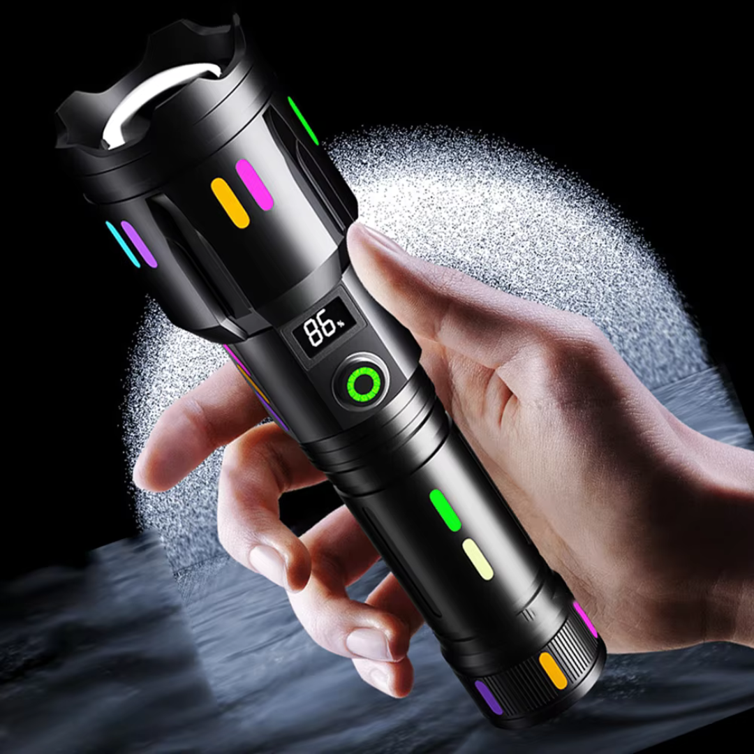 LED Torch with Power Display - Rechargeable High - Performance Torch with Glass Breaker & Usb - C