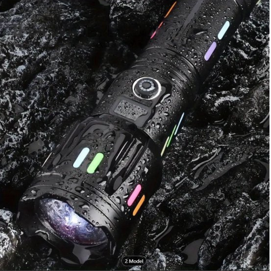 LED Torch with Power Display - Rechargeable High - Performance Torch with Glass Breaker & Usb - C
