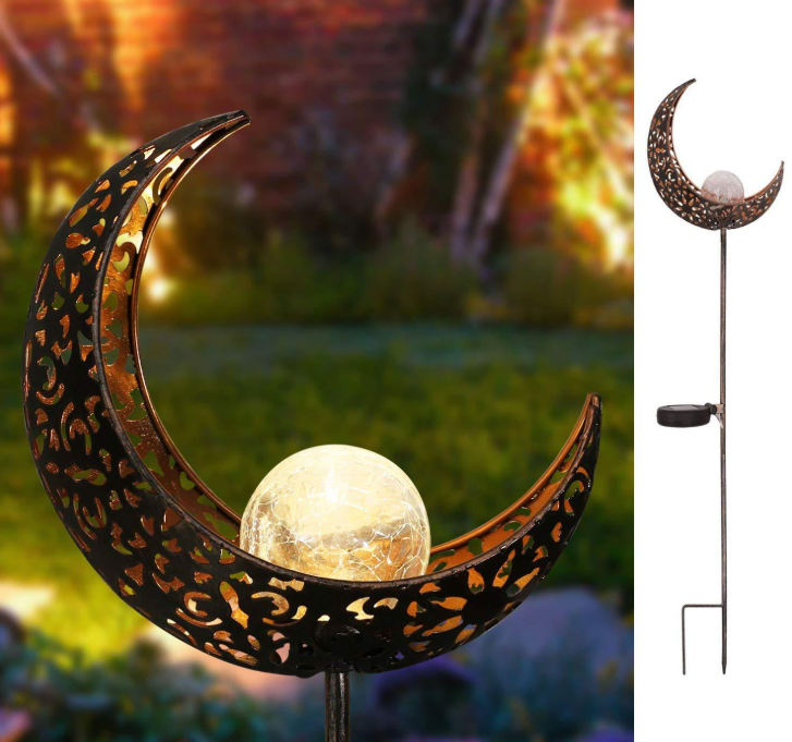 Metal Solar Garden Light - Waterproof Led Design in Moon , Flame , Sun or Star Shape