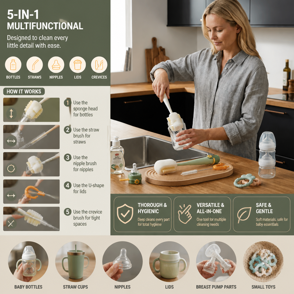 Multi-Functional 5-in-1 Bottle Cleaner