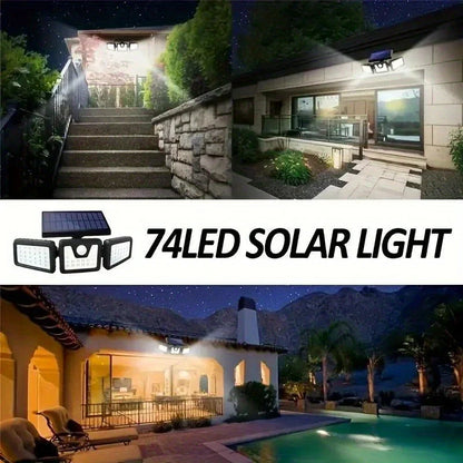 Solar Led Floodlight With Motion Detector - 3 - Spot Outdoor Lighting For Garden  Yard And Garage