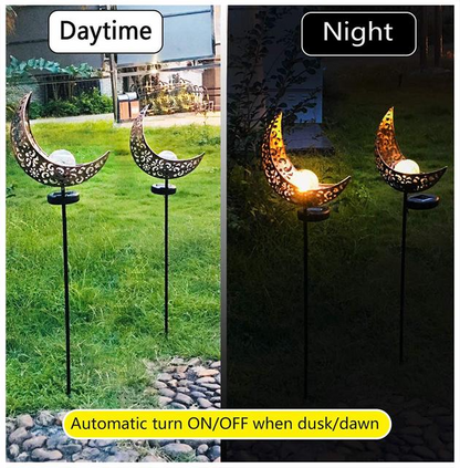 Metal Solar Garden Light - Waterproof Led Design in Moon , Flame , Sun or Star Shape