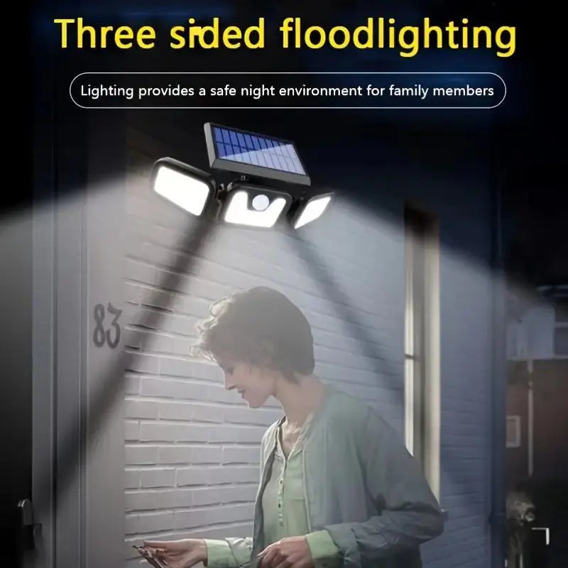Solar Led Floodlight With Motion Detector - 3 - Spot Outdoor Lighting For Garden  Yard And Garage