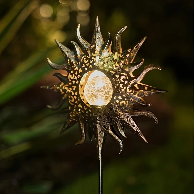 Metal Solar Garden Light - Waterproof Led Design in Moon , Flame , Sun or Star Shape