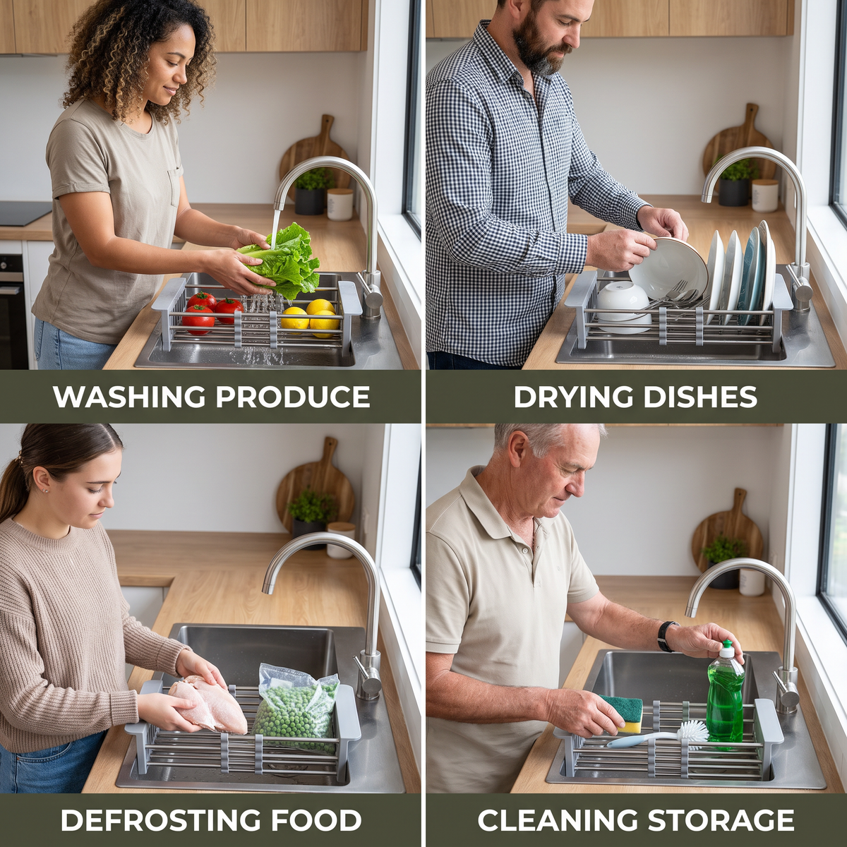 Adjustable Over-the-Sink Dish Drying Rack & Produce Drainer