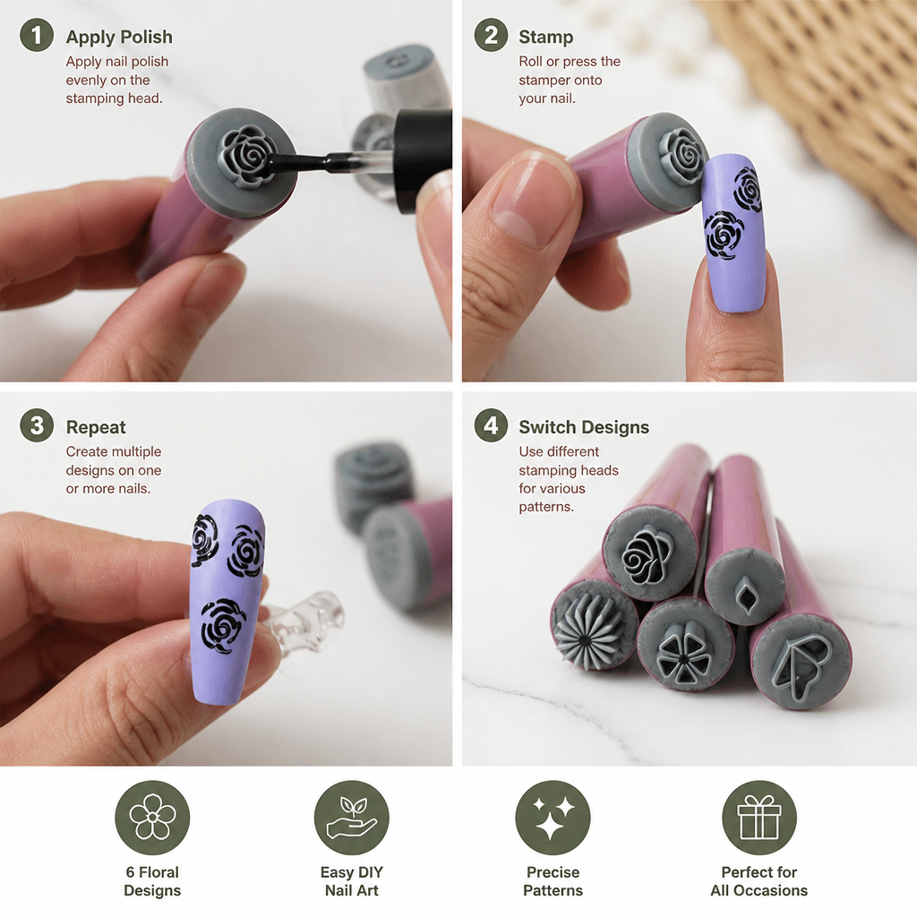 Nail Art Stamp Set – DIY Manicure with Floral Designs