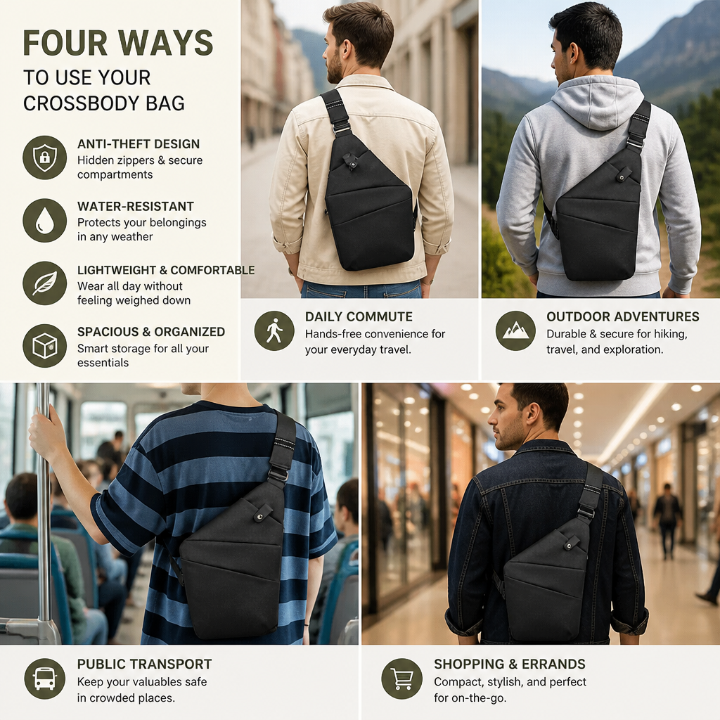 Anti-Theft Designer Crossbody Bag